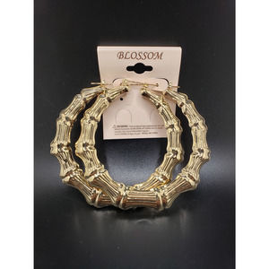 LARGE Gold bamboo hoop earrings